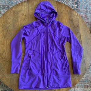 Athleta Womens Full zip hooded ruched fitted workout jacket size Large